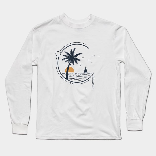 Sailboat In Ocean. Summer Time. Double Exposure Style Long Sleeve T-Shirt by SlothAstronaut